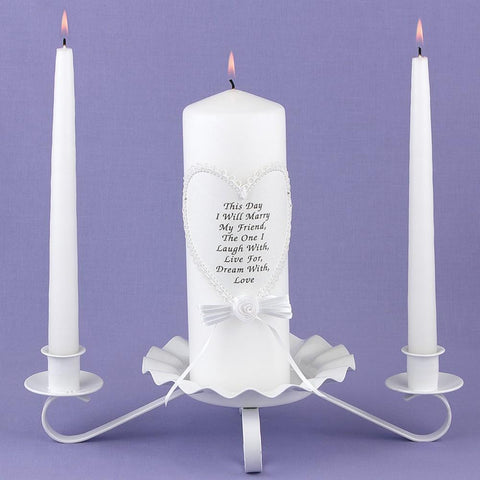 This Day I Will Marry My Friend White Unity Candle and Two White Tapers - Sophie's Favors and Gifts