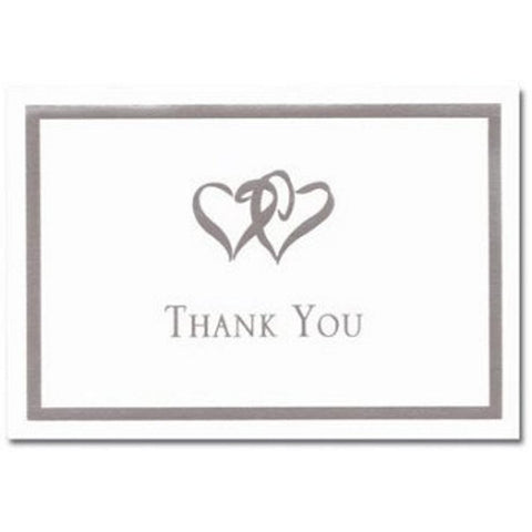 Silver Double Hearts Thank You Note Cards & Envelopes - 100 - Sophie's Favors and Gifts