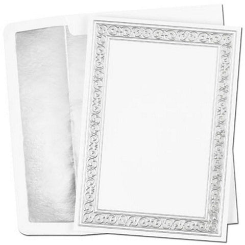 Silver Filigree Printable Flat Cards With White Silver Foil Lined Envelopes - Sophie's Favors and Gifts