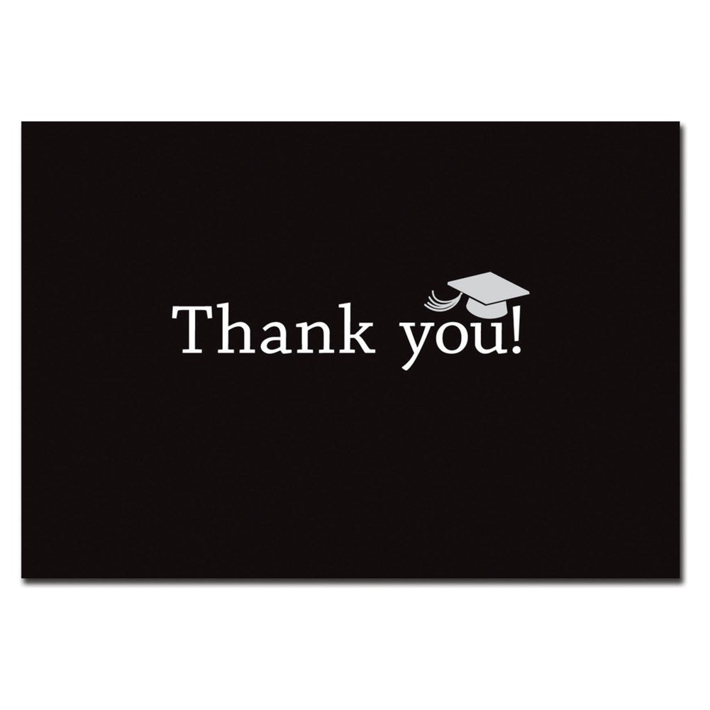 Classic Graduation Black Thank You Cards With White Envelopes - 50 Pack - Sophie's Favors and Gifts