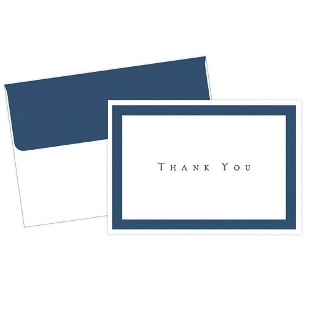 Navy Blue Border Thank You Cards With Envelopes - 50 Pack - Sophie's Favors and Gifts