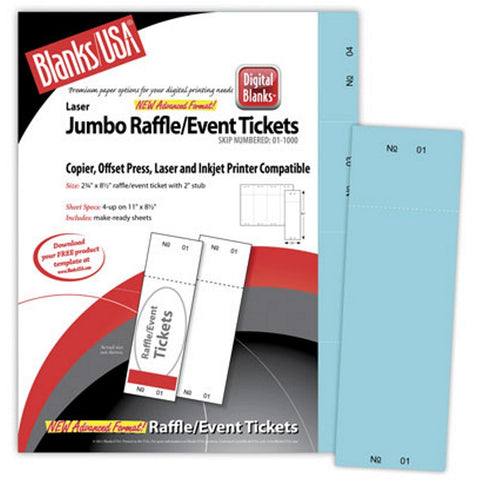 Jumbo Blue Raffle Tickets Paper - 2.75in. X 8.5in. - Pack of 500 - Sophie's Favors and Gifts