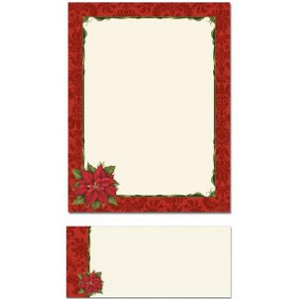 Poinsettia Damask Letterhead Sheets and Poinsettia Damask Envelopes - Sophie's Favors and Gifts
