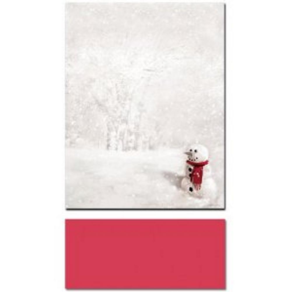 Snowman in Red Scarf Letterhead Sheets and Red Envelopes - Sophie's Favors and Gifts