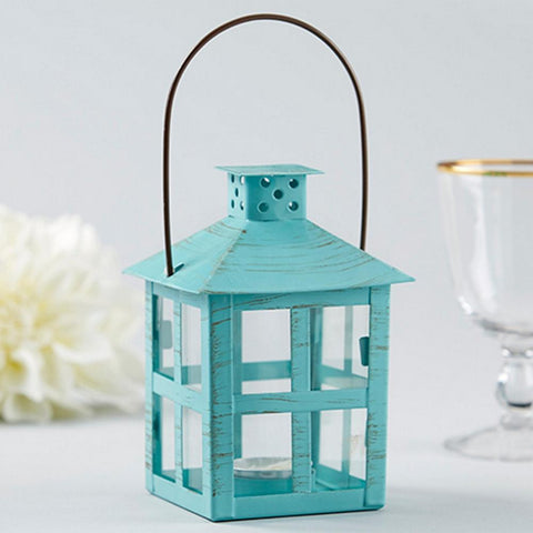 Vintage Blue Distressed Lantern - Medium - Sophie's Favors and Gifts