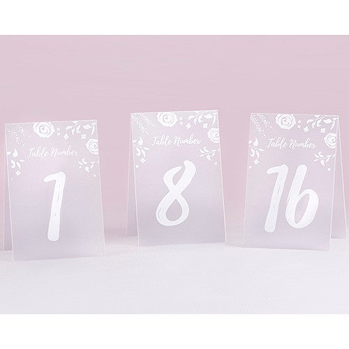 White Frosted Floral Tented Table Numbers 1-18 - Sophie's Favors and Gifts