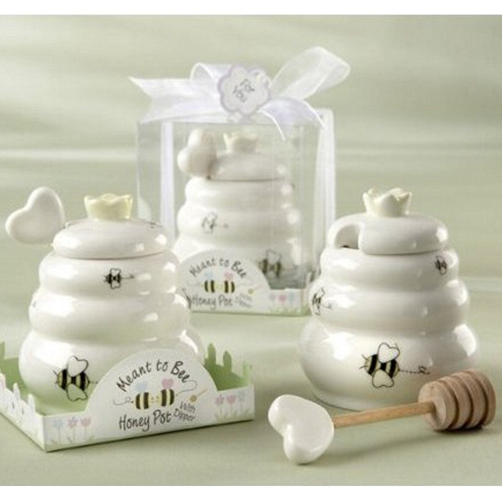 Meant to Bee Ceramic Honey Pot with Wooden Dipper - Sophie's Favors and Gifts