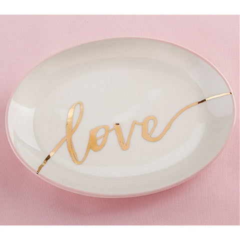 White Love Trinket Dish With Gold Foil Print - Sophie's Favors and Gifts