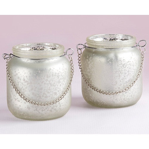 Light Champagne Frosted Mercury Glass Hanging Lantern (1) - Sophie's Favors and Gifts