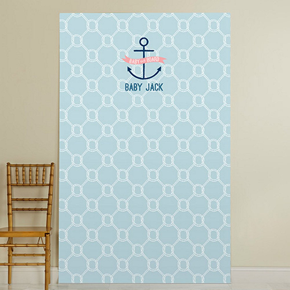 Personalized Photo Booth Backdrop - Nautical Baby Shower Theme - 52in. X 84in. - Sophie's Favors and Gifts