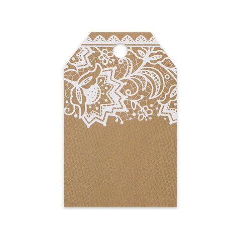Kraft With White Lace Printed Gift Tags - 2 1/4 x 3 1/2 - 50 Pack - Sophie's Favors and Gifts