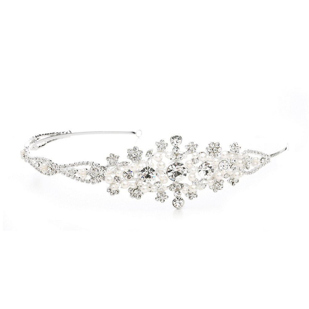 Crystal Wedding Headband or Tiara with Side Floral Design - Sophie's Favors and Gifts