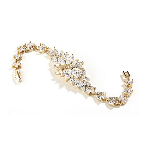Cubic Zirconia Cluster Gold Bridal Bracelet with Dainty Marquis Stones - Sophie's Favors and Gifts