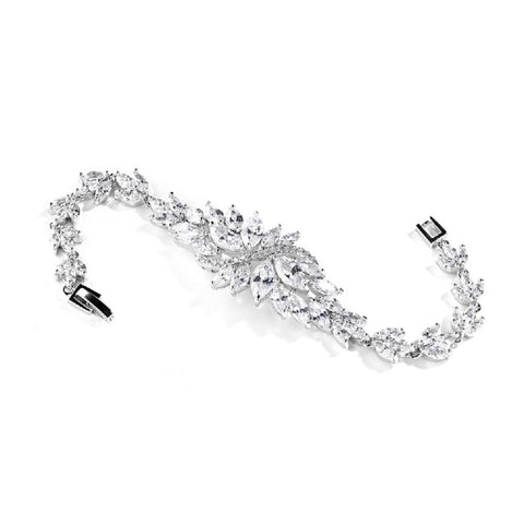 Cubic Zirconia Cluster Petite Size Bridal Bracelet with Marquis Stones - Sophie's Favors and Gifts