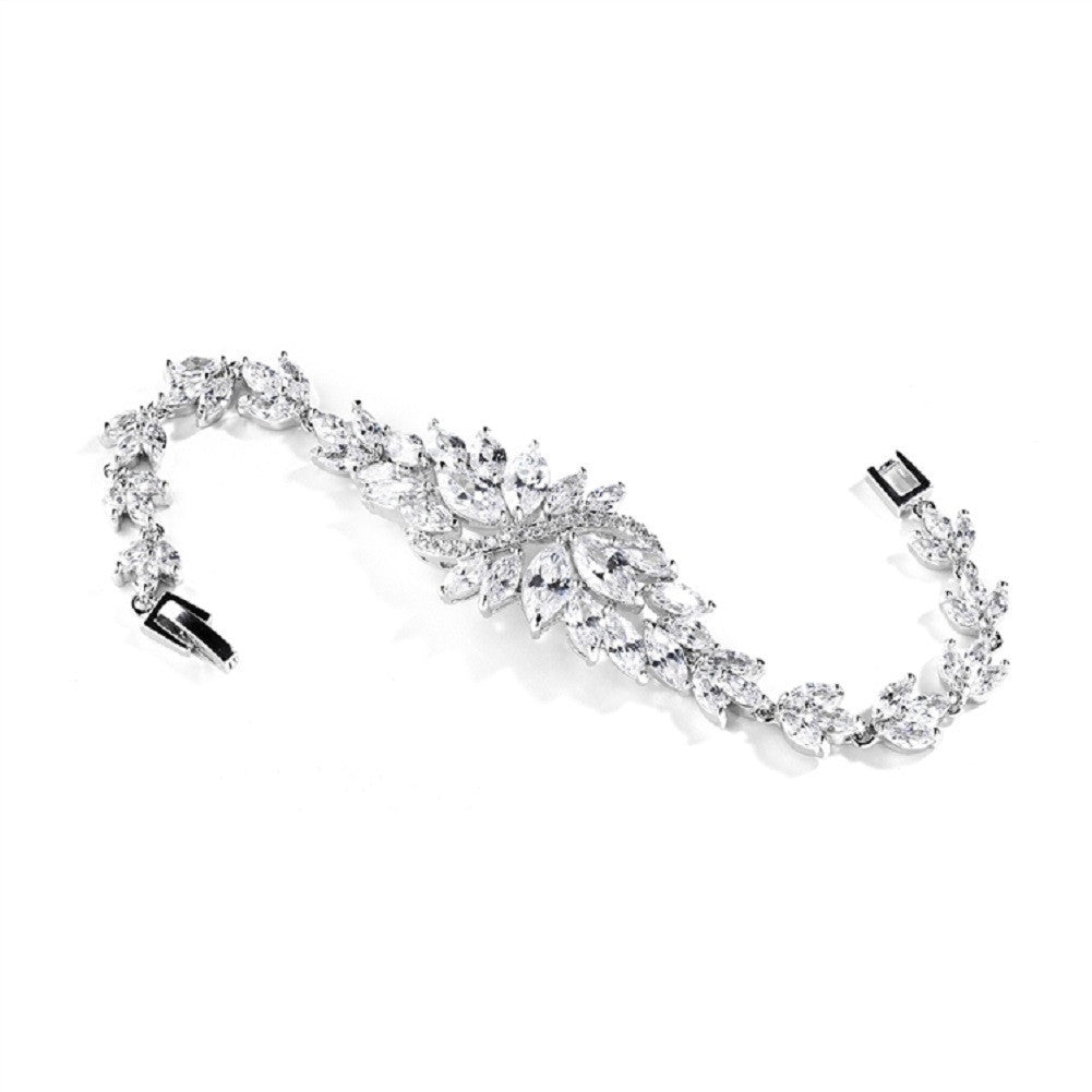 Cubic Zirconia Cluster Bridal Bracelet with Dainty Marquis Stones - Sophie's Favors and Gifts