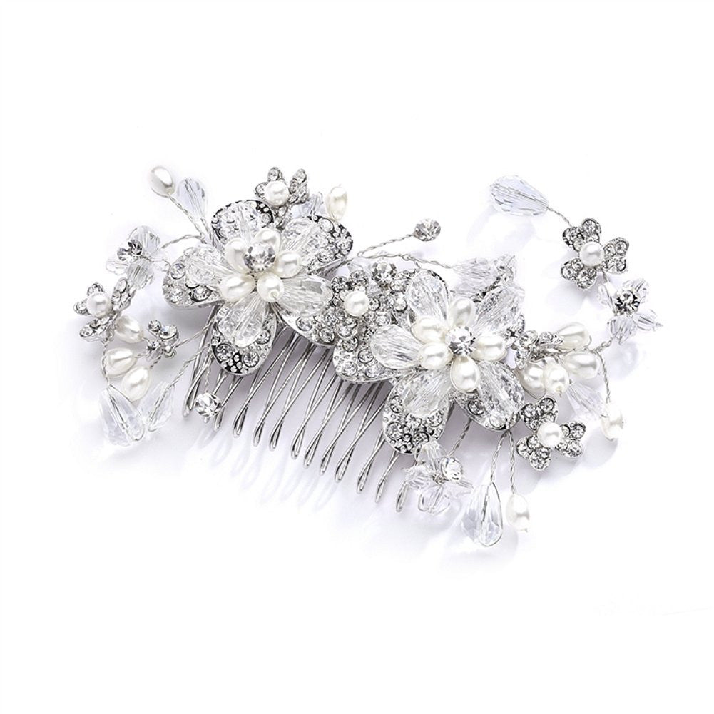 Fabulous Wedding or Brides Hair Comb with Pearl and Crystal Sprays - Sophie's Favors and Gifts