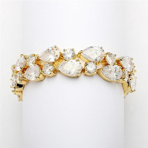 Red Carpet Bold CZ Pears Bridal Statement Bracelet in 14K Gold Plating - Sophie's Favors and Gifts