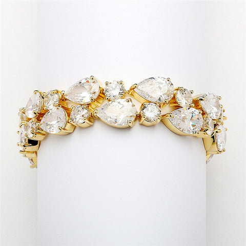Red Carpet Bold CZ Pears Bridal Statement Bracelet in 14K Gold Plating - Sophie's Favors and Gifts