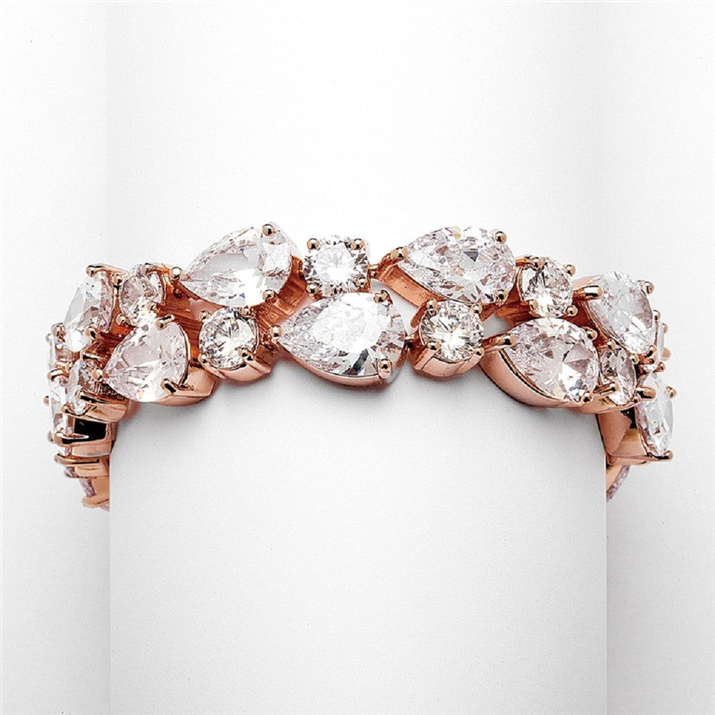 Red Carpet Bold CZ Pears Bridal Statement Bracelet in Rose Gold - Sophie's Favors and Gifts
