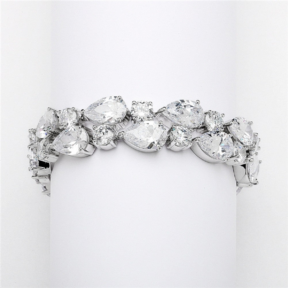 Red Carpet Bold CZ Pears Bridal Statement Bracelet in Silver Rhodium - Sophie's Favors and Gifts