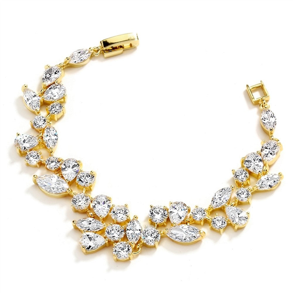 Top Selling Mosaic Shaped CZ Wedding Bracelet in 14K Gold Plating - Petite Size - Sophie's Favors and Gifts