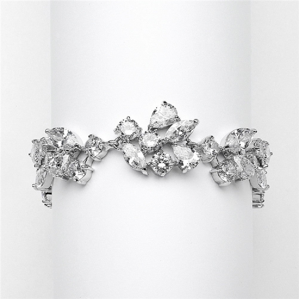 Top Selling Mosaic Shaped CZ Wedding Bracelet in Silver Rhodium - Petite Size - Sophie's Favors and Gifts