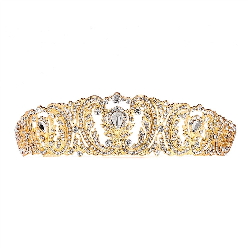 Retro Chic Vintage Gold Wedding Tiara with Pave Crystals - Sophie's Favors and Gifts