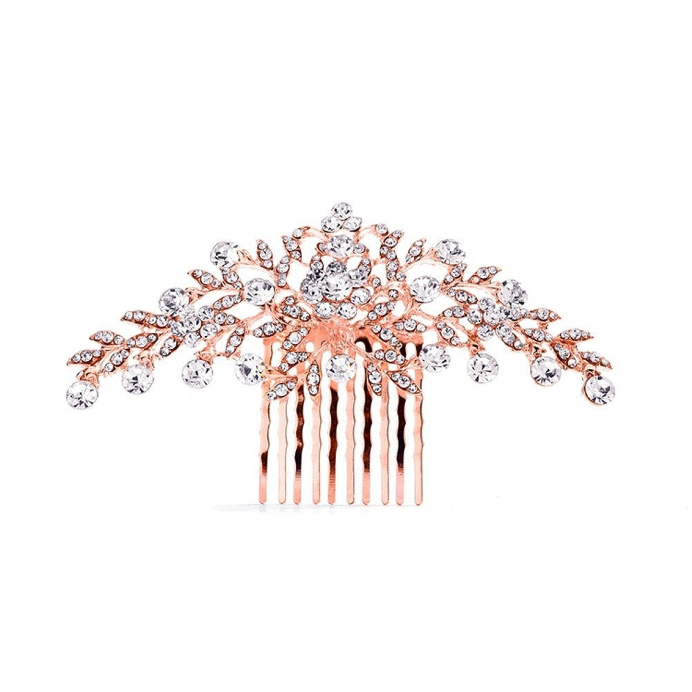 Crystal Comb with Shimmering Rose Gold Leaves - Sophie's Favors and Gifts
