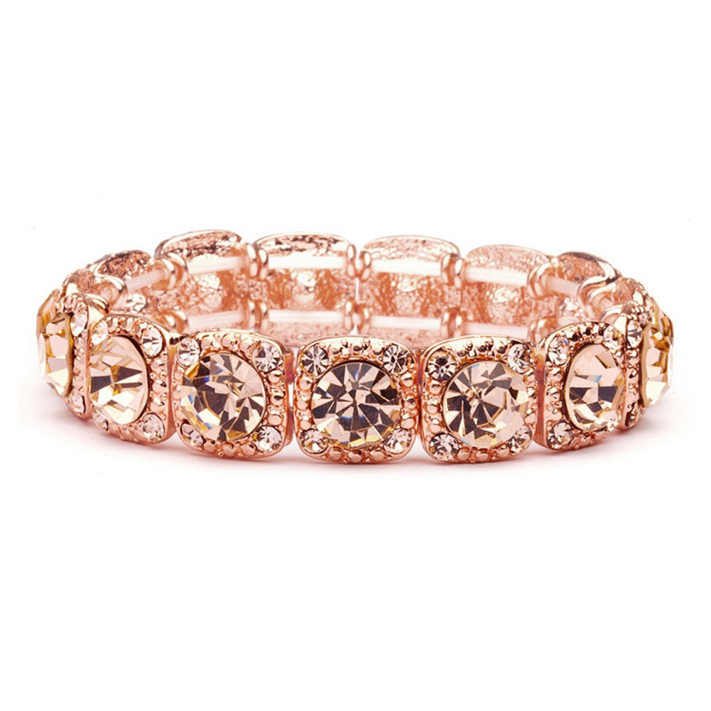 Rose-Gold Coral Color Bridal or Prom Stretch Bracelet with Crystals - Sophie's Favors and Gifts