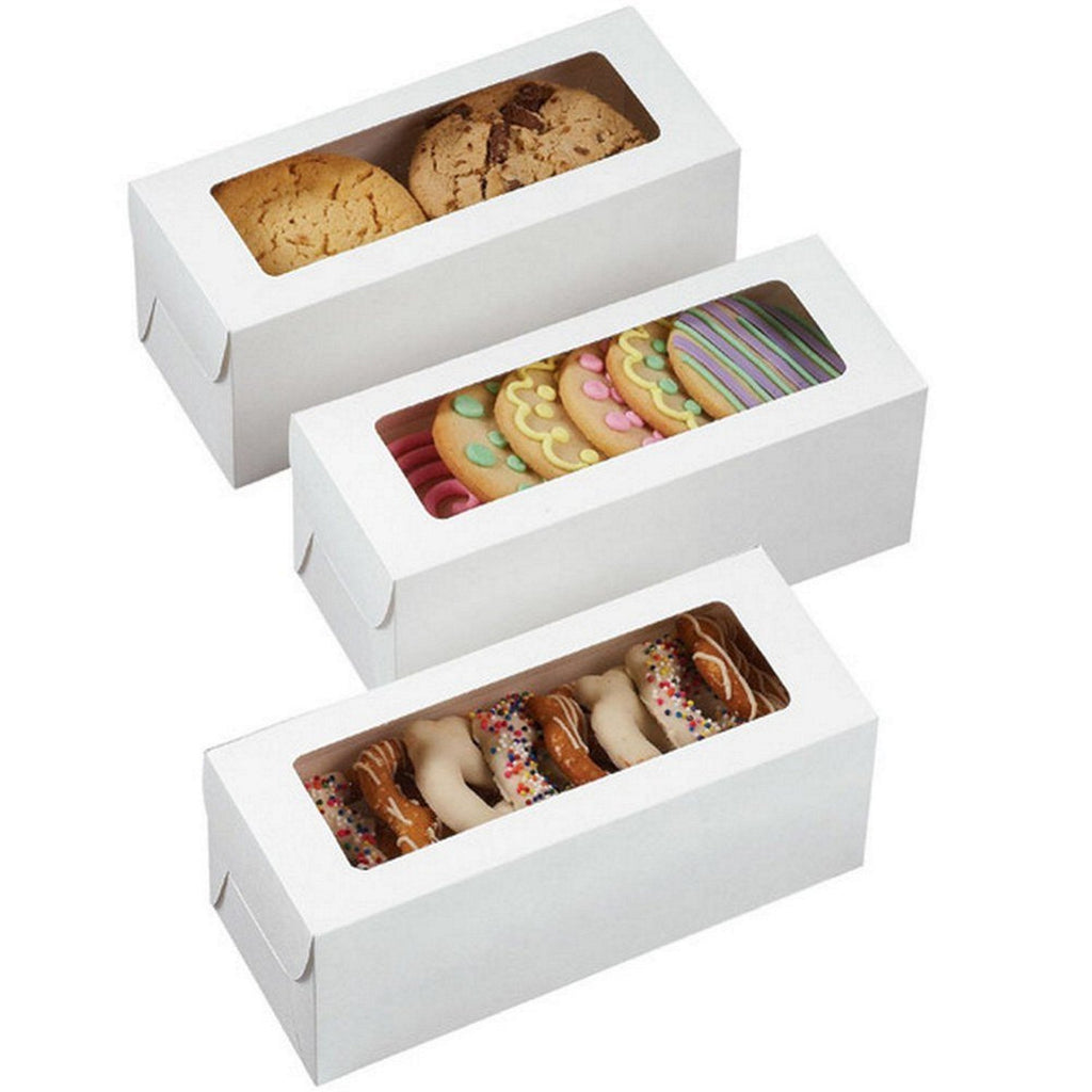 White Rectangle Window Cookie Boxes - 8in. x 3.25in. x 3.25in. - Set of 3 - Sophie's Favors and Gifts