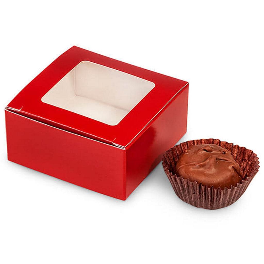 Red 4-Piece Truffle Candy Boxes - 2 5/8" x 2 3/4" x 1 1/4" - 25 Pack - Sophie's Favors and Gifts