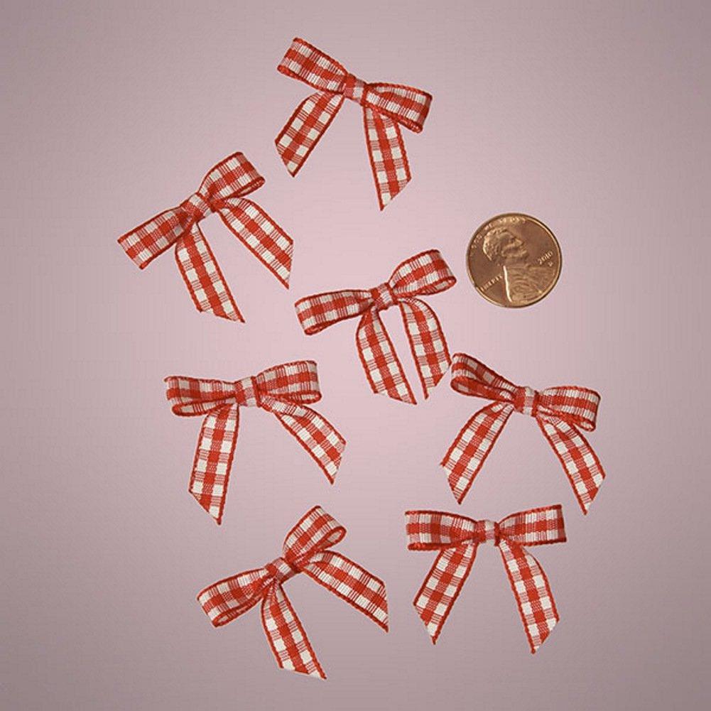 Red and White Pre-Tied Tiny Gingham Checkered Bows - 1 3/16in. x 1 1/4in. - 25 Pack - Sophie's Favors and Gifts