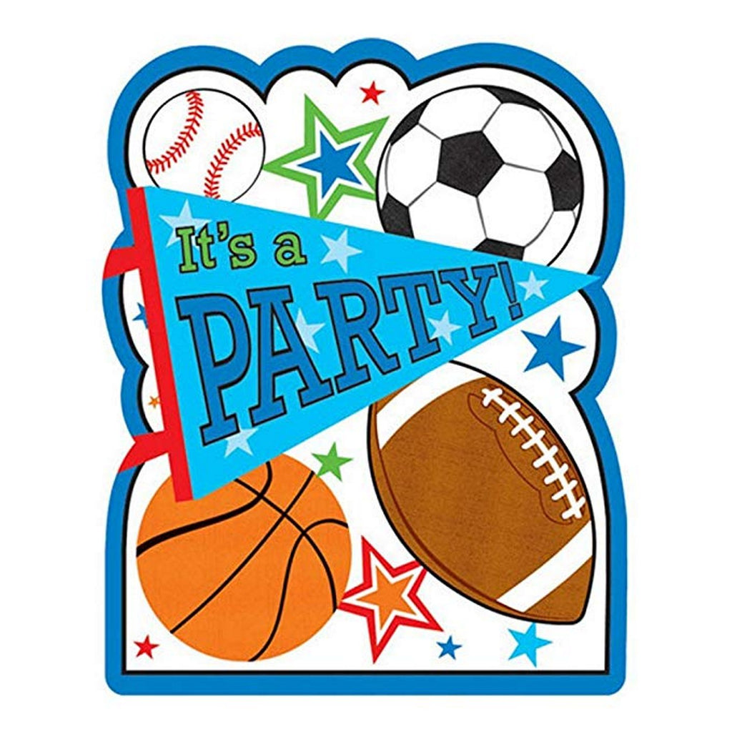 Sports Party Invitations With Envelopes - 8 Pack - Sophie's Favors and Gifts