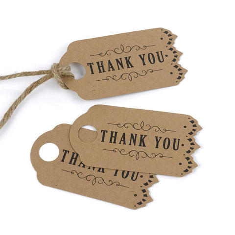 Vintage Kraft Thank You Favor Tags - 3 1/4in. x 1 3/4in. - 25 Pack - Sophie's Favors and Gifts