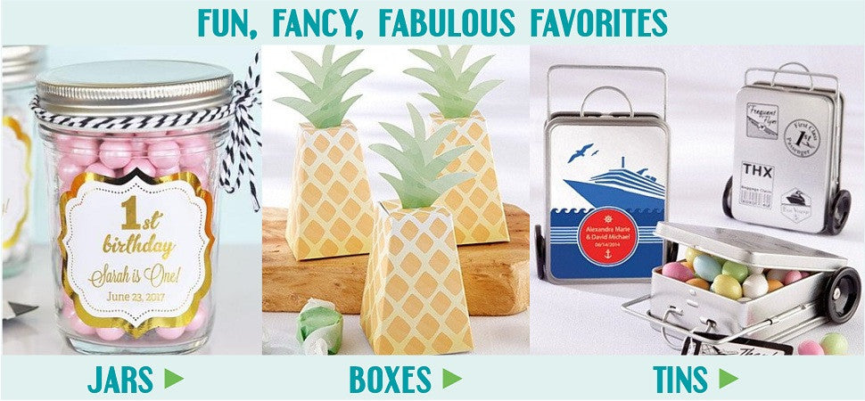 Unique Favor Boxes, Favor Tins and Jars